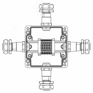 Взрывозащищенная клеммная коробка GRP TBE-P-03-(6xCBC.2)-1xKAEPM2MHK-20(A)-1xKAEPM2MHK-20(B)-1xKAEPM2MHK-20(C)-1xKAEPM2MHK-20(D)1Ex e IIC Т5 Gb / Ex tb IIIC T95°C Db IP66 / КЗ (1231.031.22.11A)