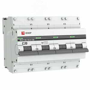 Автоматический выключатель 4P 20А (C) 10kA ВА 47-100 EKF PROxima (mcb47100-4-20C-pro)