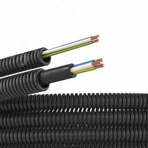 Труба ПНД гибкая гофрированная д.16мм с проводом ГОСТ+ ПВ-1 (ПуВ) 3х2.5(50м) черная (7V71650)