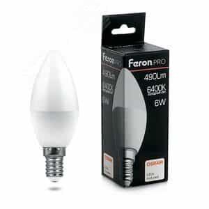 Лампа светодиодная LED 6вт Е14 дневной матовая свеча Feron.PRO (LB-1306)