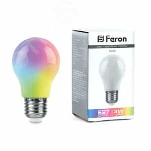 Лампа светодиодная LED 3вт Е27 RGB плавная смена цвета А50 (LB-375)
