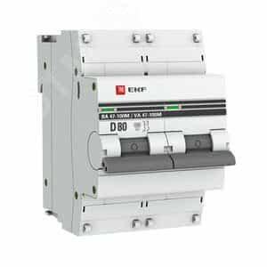 Автоматический выключатель 2P 80А (D) 10kA ВА 47-100M с электромагнитным расцепителем EKF PROxima (mcb47100m-2-80D-pro)