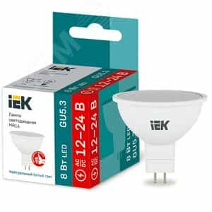 Лампа светодиодная MR16 софит 8Вт 12-24В 4000К GU5,3 (LLE-MR16-08-12-24-40-GU5)