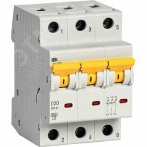 Выкл. авт. ВА47-60МА без тепл. расцеп. 3P 20А 6кА D IEK (MVA33-3-020-D)