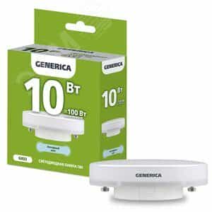 Лампа светодиодная T80 таблетка 10Вт 230В 6500К GX53 GENERICA (LL-T80-10-230-65-GX53-G)