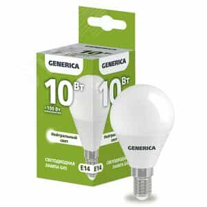 Лампа светодиодная G45 шар 10Вт 230В 4000К E14 GENERICA (LL-G45-10-230-40-E14-G)