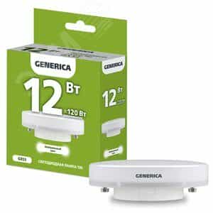 Лампа светодиодная T80 таблетка 12Вт 230В 4000К GX53 GENERICA (LL-T80-12-230-40-GX53-G)