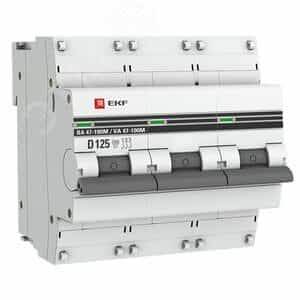 Автоматический выключатель 3P 125А (D) 10kA ВА 47-100M c электромагнитным расцепителем EKF PROxima (mcb47100m-3-125D-pro)