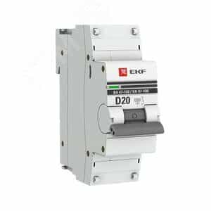 Автоматический выключатель 1P 20А (D) 10kA ВА 47-100 EKF PROxima (mcb47100-1-20D-pro)