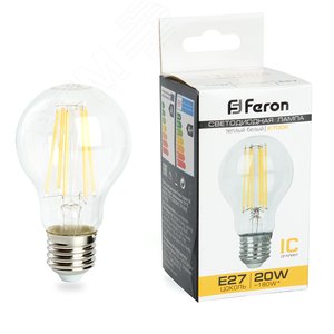 Лампа светодиодная LED 20вт Е27 теплый FILAMENT LB-620