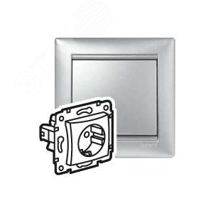 VALENA Розетка 2Р+Т немецкий стандарт со шторками алюминий 694343