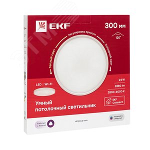 Светильник светодиодный ДБО-24Вт EKF Connect 300мм sclwf-300-cct
