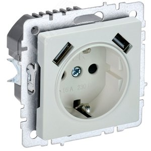BRITE Роз. с з/к/ш 16А с USB A+A 2,1А РЮш10-1-БрЖ жемч. IEK BR-R14-16-U21-D21-K36