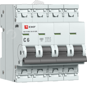 Автоматический выключатель 4P 6А (C) 6кА ВА 47-63N EKF PROxima M636406C