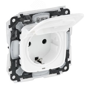 Valena ALLURE Розетка силовая 2К+З со шторками с крышкой белая IP44 755204