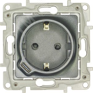 Розетка с заземлением с USB тип C - Legrand Etika - со шторками 16А 250В 1500мА 7,5Вт безвинтовые зажимы - антрацит 672688