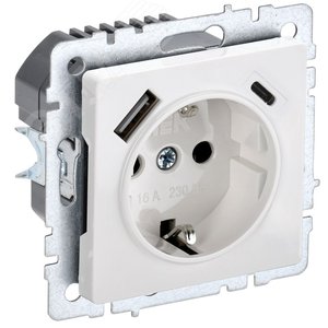BRITE Роз. с з/к/ш 16А с USB A+C 18Вт РЮш11-1-БрБ бел. IEK BR-R14-16-U22-018-K01