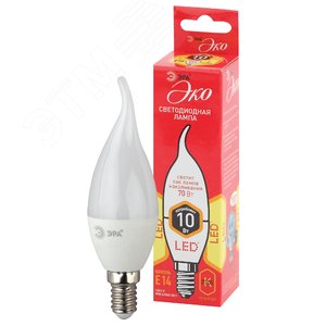 Лампа светодиодная ECO LED BXS-10W-827-E14 (диод, свеча на ветру, 10Вт, тепл, E14 (10/100/2800) Б0040885