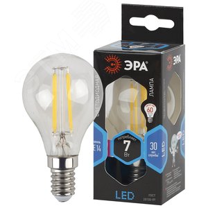 Лампа светодиодная F-LED P45-7W-840-E14 (филам шар 7Вт нейтр E14) (10/100/3000) Б0049891