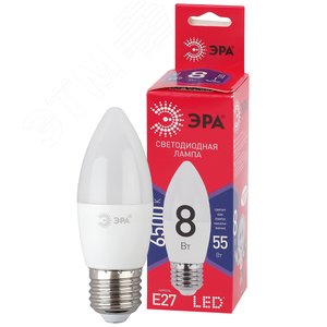 Лампа светодиодная LED B35-8W-865-E27 R (диод, свеча, 8Вт, хол, E27) (10/100/3500) Б0045342