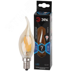Лампа светодиодная F-LED BXS-7W-840-E14 gold (филамент, свеча на ветру золот, 7Вт, нетр, E14) (10/100/4000) Б0047008