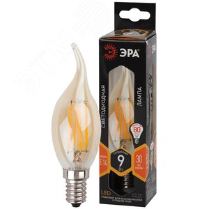 Лампа светодиодная F-LED BXS-9W-827-E14 gold (филамент, свеча на ветру золот, 9Вт, тепл, E14) (10/100/1000) Б0047009