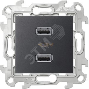 Зарядное устройство розетка 2хUSB, графит 2411096-038