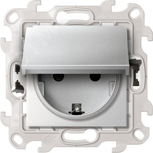 Розетка IP44 с крышкой, заземлением и шторками Schuko 2Р+Е 16A 250В~ с системой Push&Go цвета алюминий S24 Harmonie 2420448-033