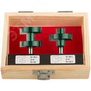 Фрезы по дереву пазо-шиповые, набор 2 шт., деревянный бокс, DxH=38,1х28/30,1 мм 36562