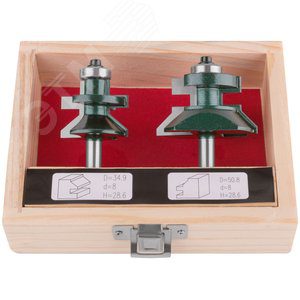 Фрезы по дереву для вагонки, набор 2 шт, деревянный бокс, DxH=50.8/34.9х28.6 мм 36569