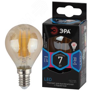 Лампа светодиодная F-LED P45-7W-840-E14 gold (филамент, шар золот, 7Вт, нейтр, E14) (10/100/3600) Б0047018