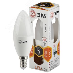 Лампа светодиодная LED B35-5W-827-E14 (диод, свеча, 5Вт, тепл, E14) (10/100/4000) Б0047931