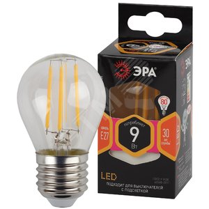 Лампа светодиодная F-LED P45-9w-827-E14 (филамент, шар, 9Вт, тепл, E14) (10/100/4000) Б0047020
