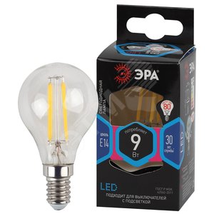 Лампа светодиодная F-LED P45-9w-840-E14 (филамент, шар, 9Вт, нейтр, E14) (10/100/4000) Б0047026