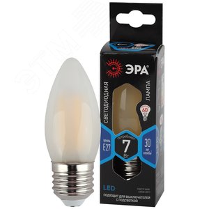 Лампа светодиодная F-LED B35-7W-840-E27 frost (филамент, свеча мат, 7Вт, нейтр, E27) (10/100/5000) Б0046990