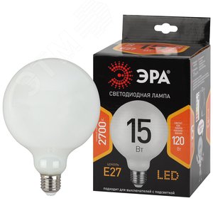 Лампа светодиодная F-LED G125-15w-827-E27 OPAL (филамент, шар опал, 15Вт, тепл, E27) (20/240) Б0047038