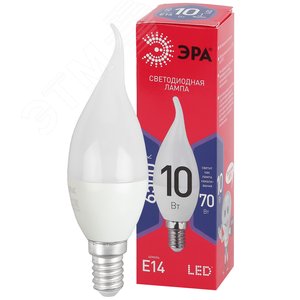 Лампа светодиодная LED BXS-10W-865-E14 R (диод, свеча на ветру, 10Вт, хол, E14) (10/100/2800) Б0045343