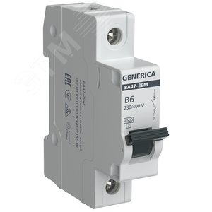 Автоматический выключатель ВА47-29М 1P 6А 4,5кА B GENERICA MVA21-1-006-B-G