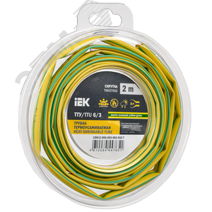 Трубка термоусадочная ТТУ нг-LS 6/3 желто-зеленая (2м/упак) IEK UDR12-006-003-002-K52-T